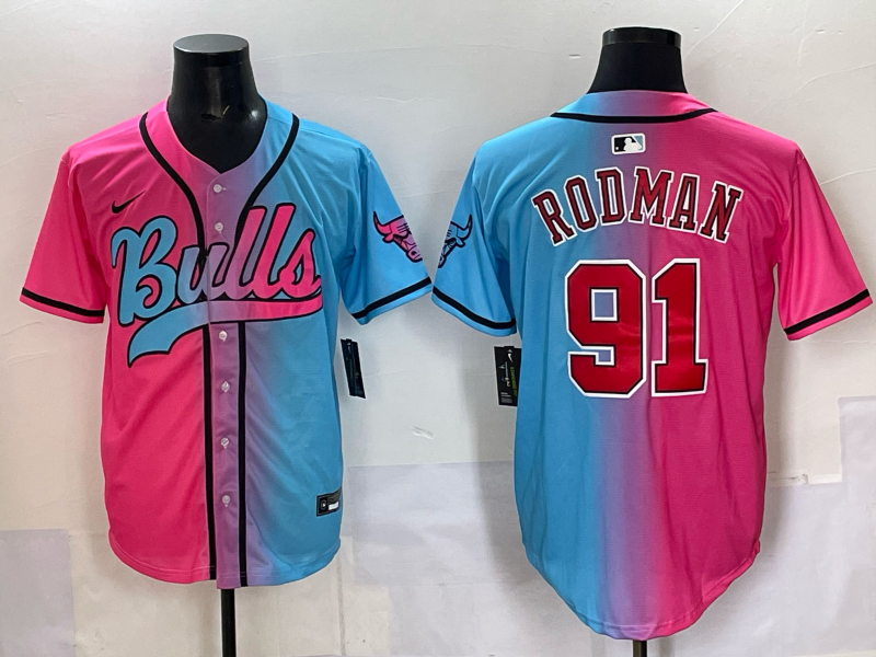 Men Chicago Bulls Nike 91 Rodman Blue pink NBA 2025 Jersey style 003